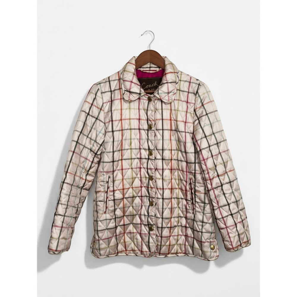 Coach Quilted Plaid Jacket Tattersall Check Puffer Barn Coat Women XS Vintage